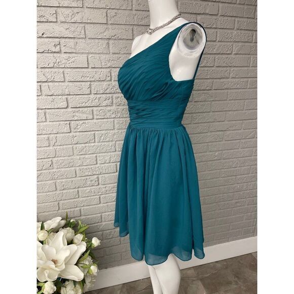 Zaxants One Shoulder Deep Teal Fit & Flare Dress Size S - Picture 3 of 10